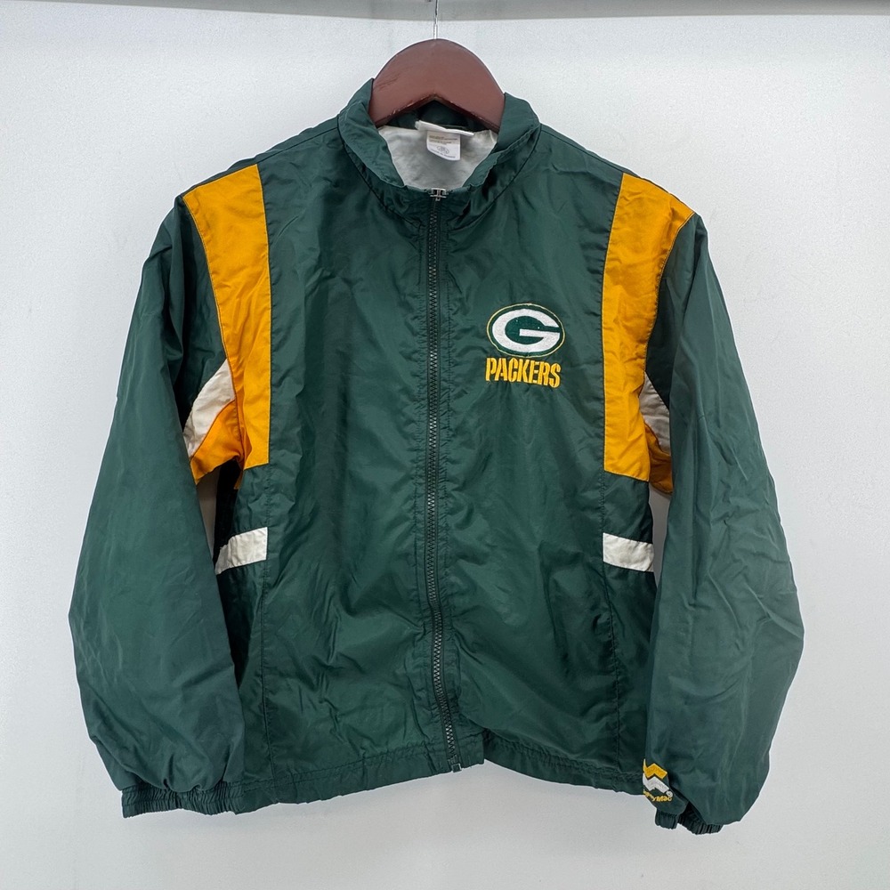 MightyMac Green Bay‎ Packers Kids Windbreaker Jacket Green Yellow Size M 12/14
